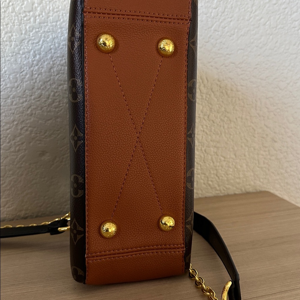 Louis Vuitton Inspired Monogram Chain Shoulder Bag — Brown/Tan/Gold - Picture 12 of 13